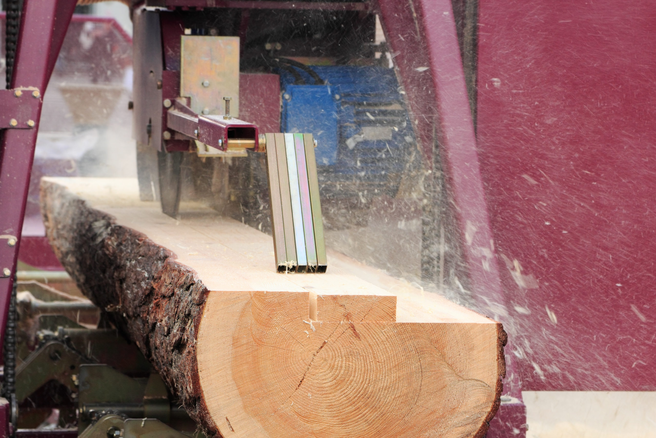 Sawing boards from logs with modern sawmill