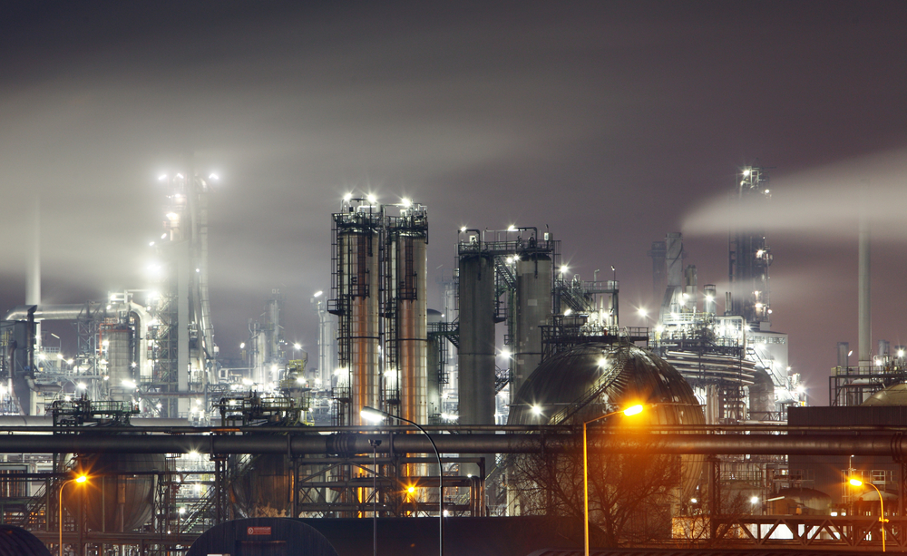 Petrochemical plant at night